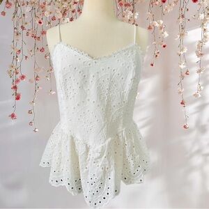 SHEIN White Eyelet Peplum Cami Top
